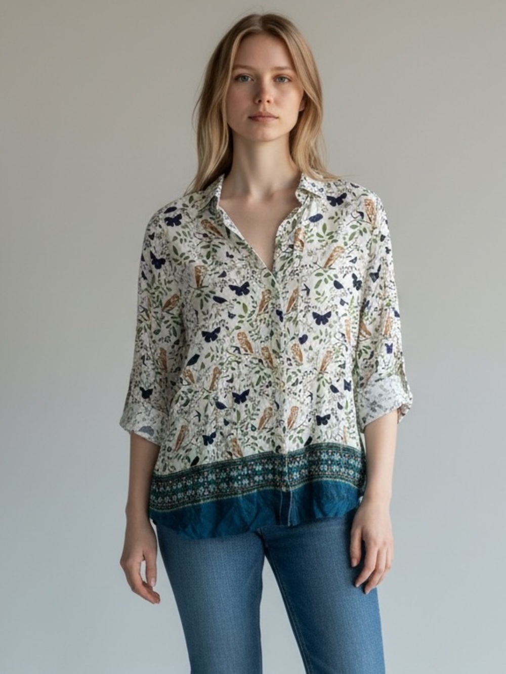 ANTHROPOLOGIE Maeve Women's Multi Owl Print Woodland Walk Blouse Top Size 2